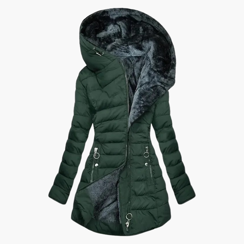 Damen Winter Steppmantel mit Plüschfutter – Eleganter langer Outdoor-Mantel für kalte Tage
