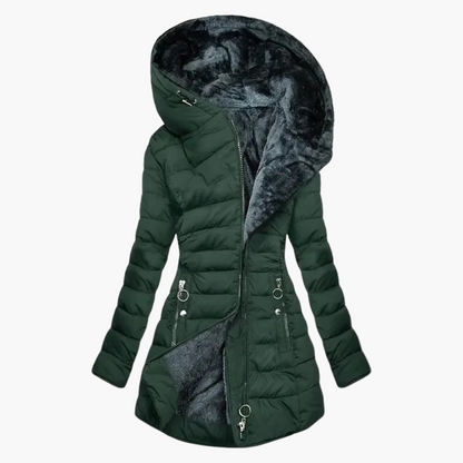 Damen Winter Steppmantel mit Plüschfutter – Eleganter langer Outdoor-Mantel für kalte Tage