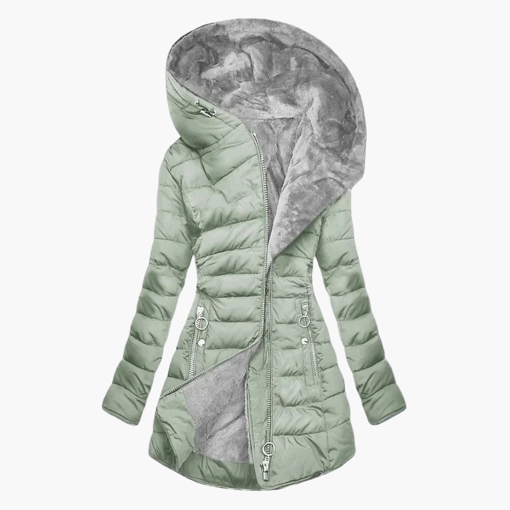 Damen Winter Steppmantel mit Plüschfutter – Eleganter langer Outdoor-Mantel für kalte Tage