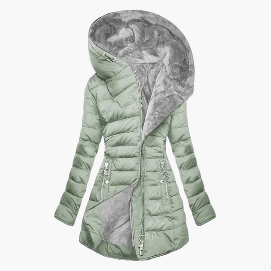 Damen Winter Steppmantel mit Plüschfutter – Eleganter langer Outdoor-Mantel für kalte Tage