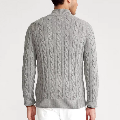 Herren Strickpullover mit Zopfmuster und halbem Reißverschluss – Eleganter Freizeit-Look