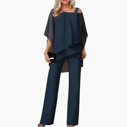 Damen Elegantes 2-teiliges Set mit Schulterfreiem Oberteil und Weiten Hosen – Perfekt für Feste & Abendveranstaltungen