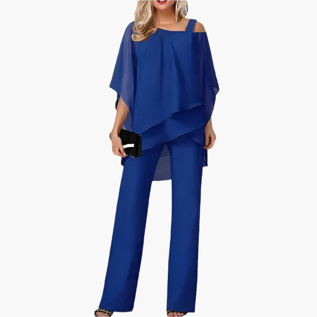 Damen Elegantes 2-teiliges Set mit Schulterfreiem Oberteil und Weiten Hosen – Perfekt für Feste & Abendveranstaltungen