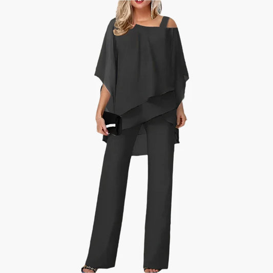 Damen Elegantes 2-teiliges Set mit Schulterfreiem Oberteil und Weiten Hosen – Perfekt für Feste & Abendveranstaltungen