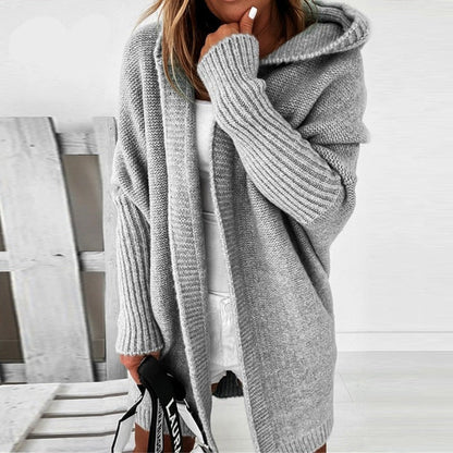 Damen Strick-Cardigan mit Kapuze – Kuscheliger Oversize Style für Alltag & Freizeit