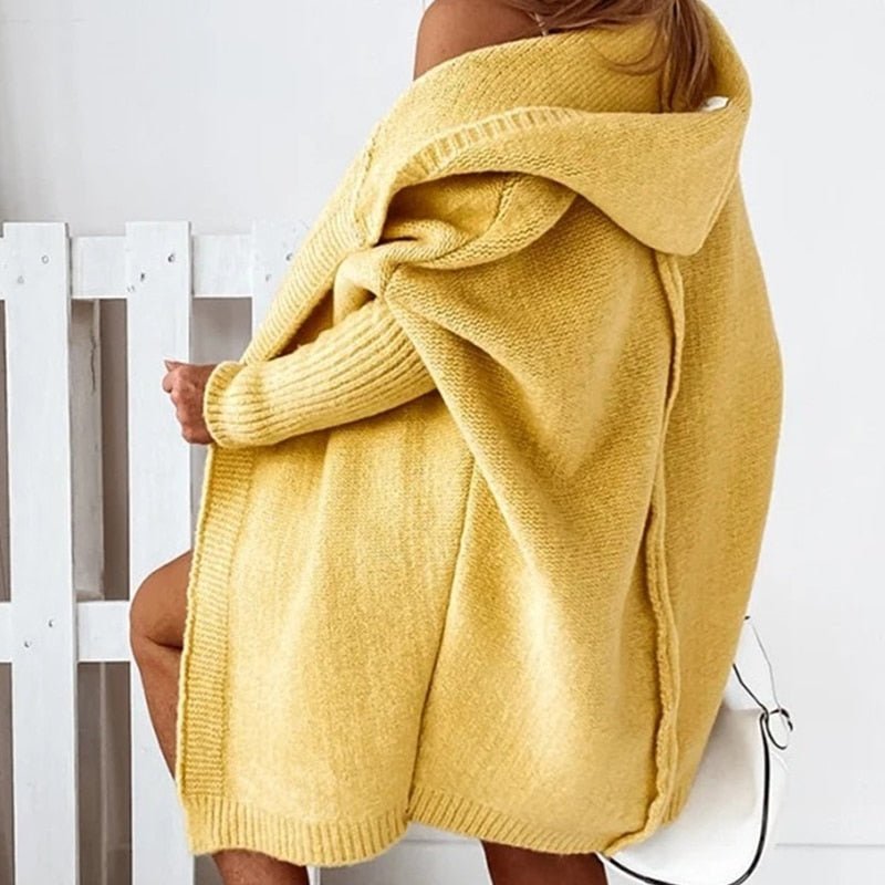 Damen Strick-Cardigan mit Kapuze – Kuscheliger Oversize Style für Alltag & Freizeit