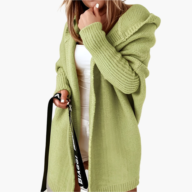 Damen Strick-Cardigan mit Kapuze – Kuscheliger Oversize Style für Alltag & Freizeit
