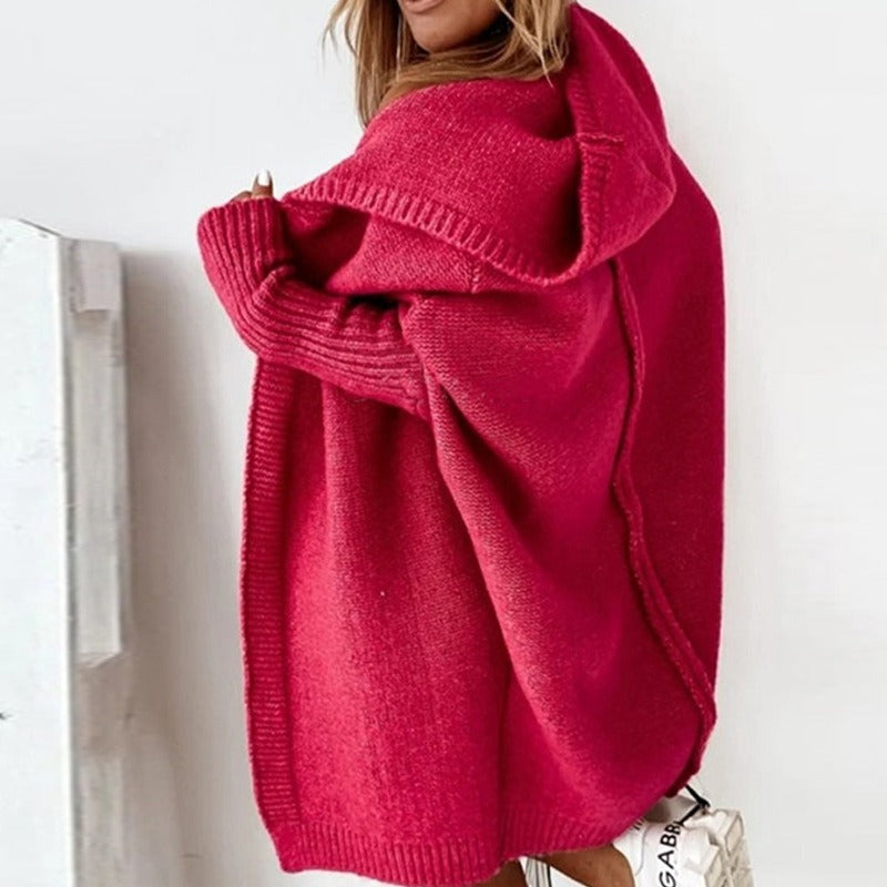 Damen Strick-Cardigan mit Kapuze – Kuscheliger Oversize Style für Alltag & Freizeit