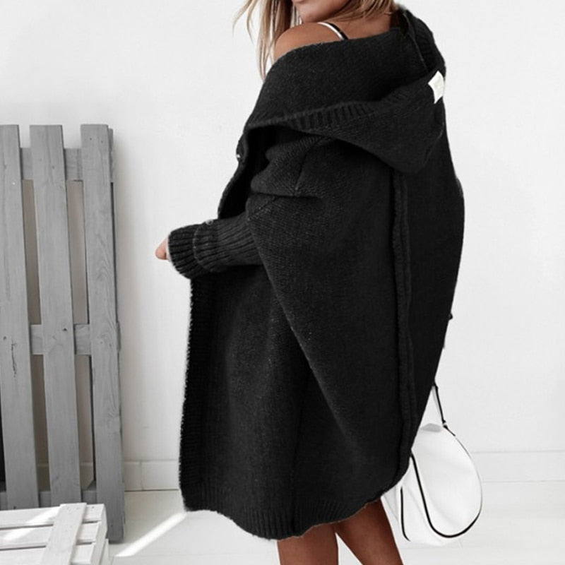 Damen Strick-Cardigan mit Kapuze – Kuscheliger Oversize Style für Alltag & Freizeit