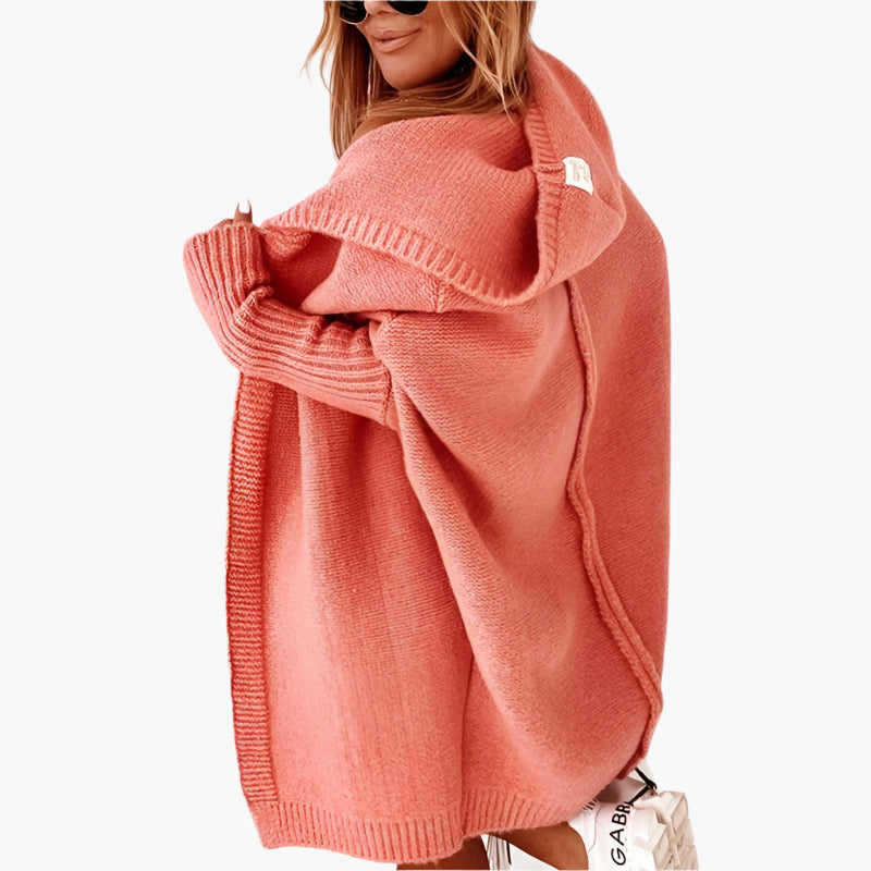 Damen Strick-Cardigan mit Kapuze – Kuscheliger Oversize Style für Alltag & Freizeit