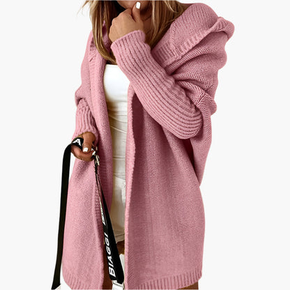 Damen Strick-Cardigan mit Kapuze – Kuscheliger Oversize Style für Alltag & Freizeit
