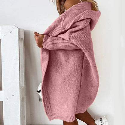 Damen Strick-Cardigan mit Kapuze – Kuscheliger Oversize Style für Alltag & Freizeit