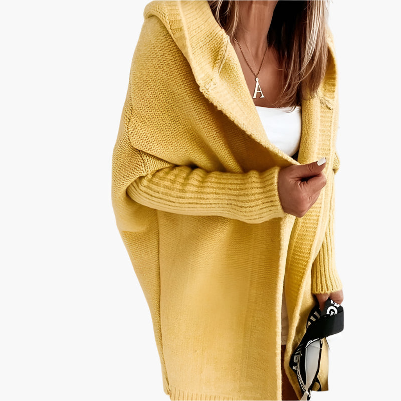 Damen Strick-Cardigan mit Kapuze – Kuscheliger Oversize Style für Alltag & Freizeit