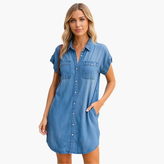Damen Jeanskleid Hemdblusenkleid Casual Freizeitmode – Lässiger Stil für Alltag & Urlaub