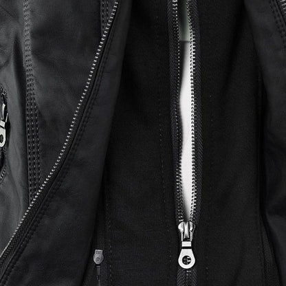 Damen veganem Lederjacke mit Kapuze – Modische Übergangsjacke für Alltag und Freizeit