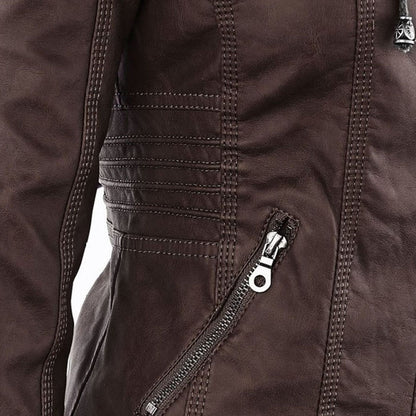 Damen veganem Lederjacke mit Kapuze – Modische Übergangsjacke für Alltag und Freizeit