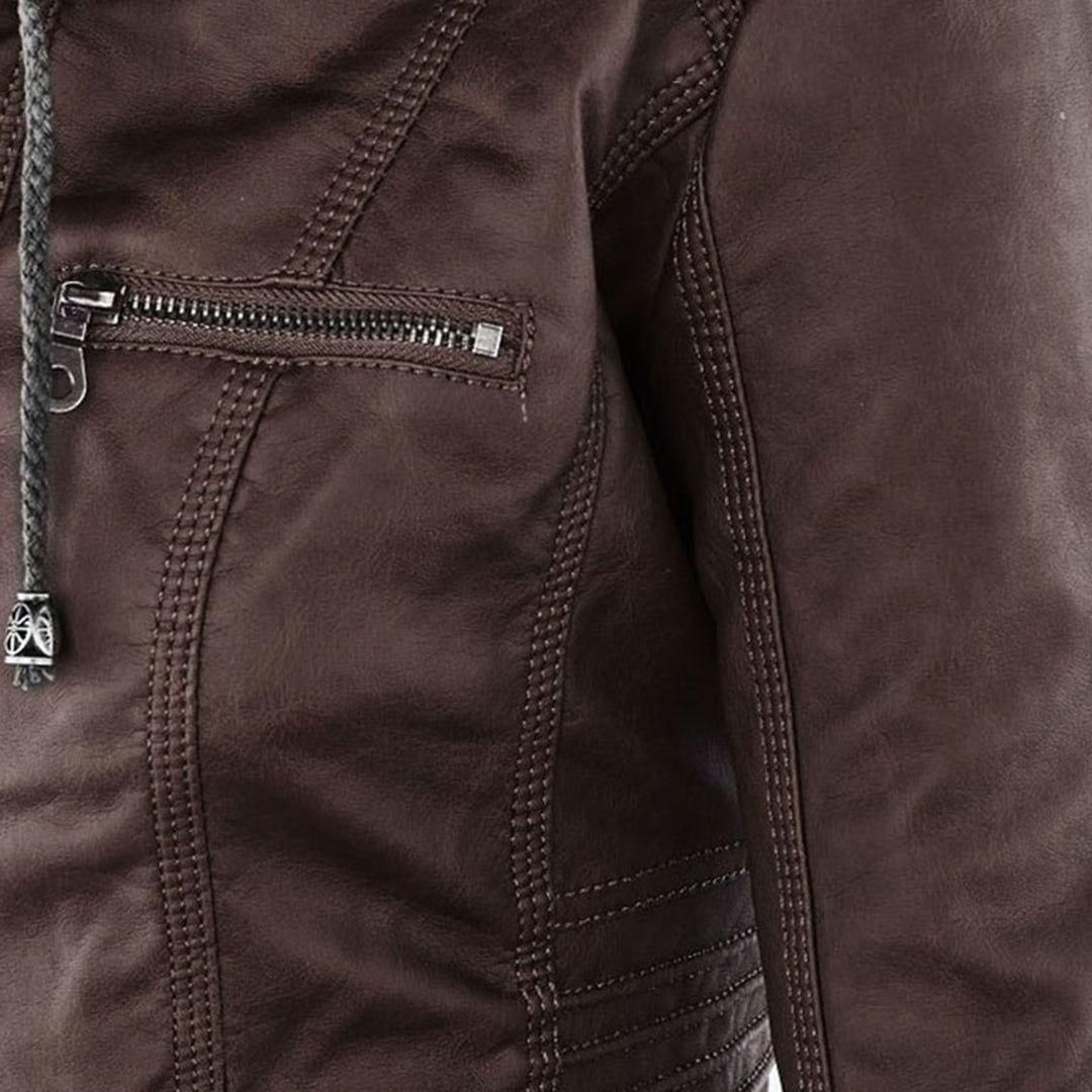 Damen Herbstjacke – Modische Lederjacke mit Kapuze und Reißverschluss, vielseitig & elegant für Alltag und Freizeit