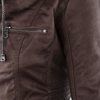 Damen veganem Lederjacke mit Kapuze – Modische Übergangsjacke für Alltag und Freizeit