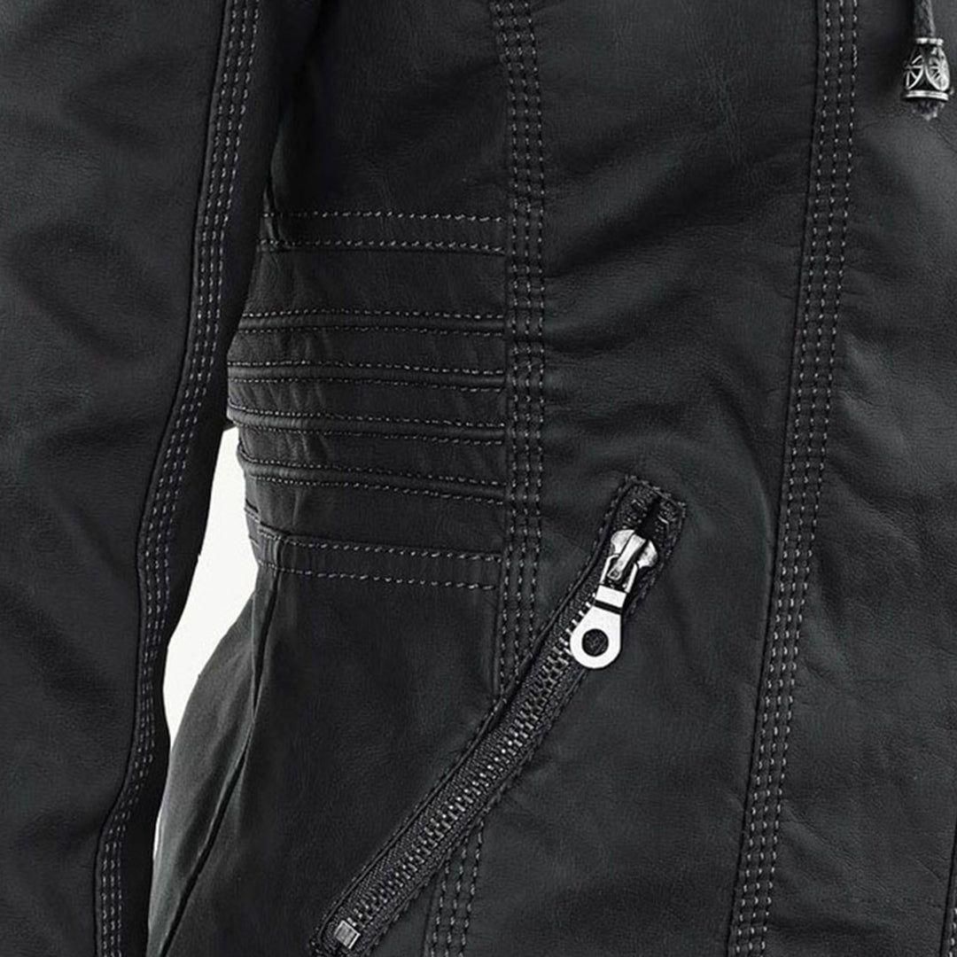 Damen Herbstjacke – Modische Lederjacke mit Kapuze und Reißverschluss, vielseitig & elegant für Alltag und Freizeit