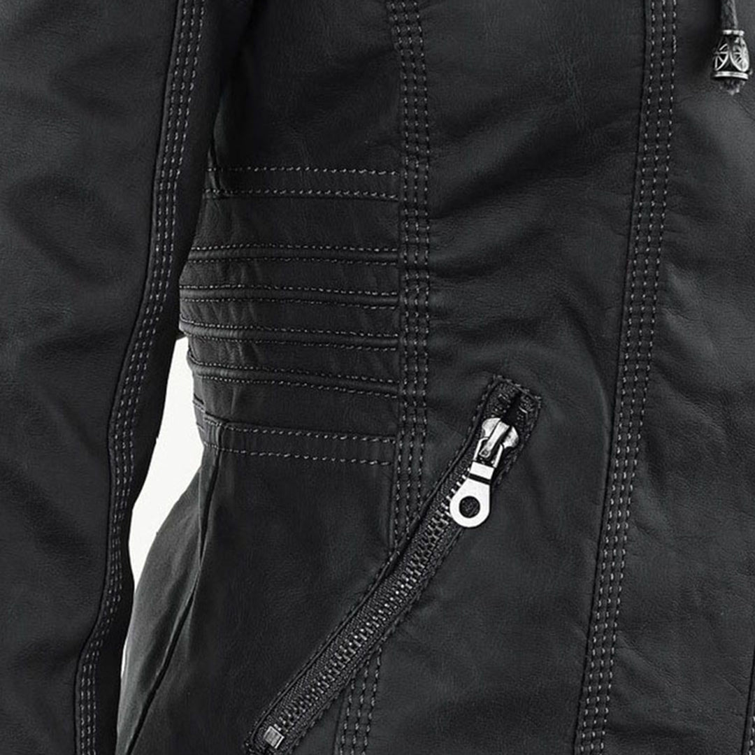 Damen veganem Lederjacke mit Kapuze – Modische Übergangsjacke für Alltag und Freizeit