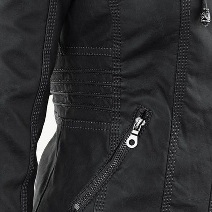 Damen veganem Lederjacke mit Kapuze – Modische Übergangsjacke für Alltag und Freizeit