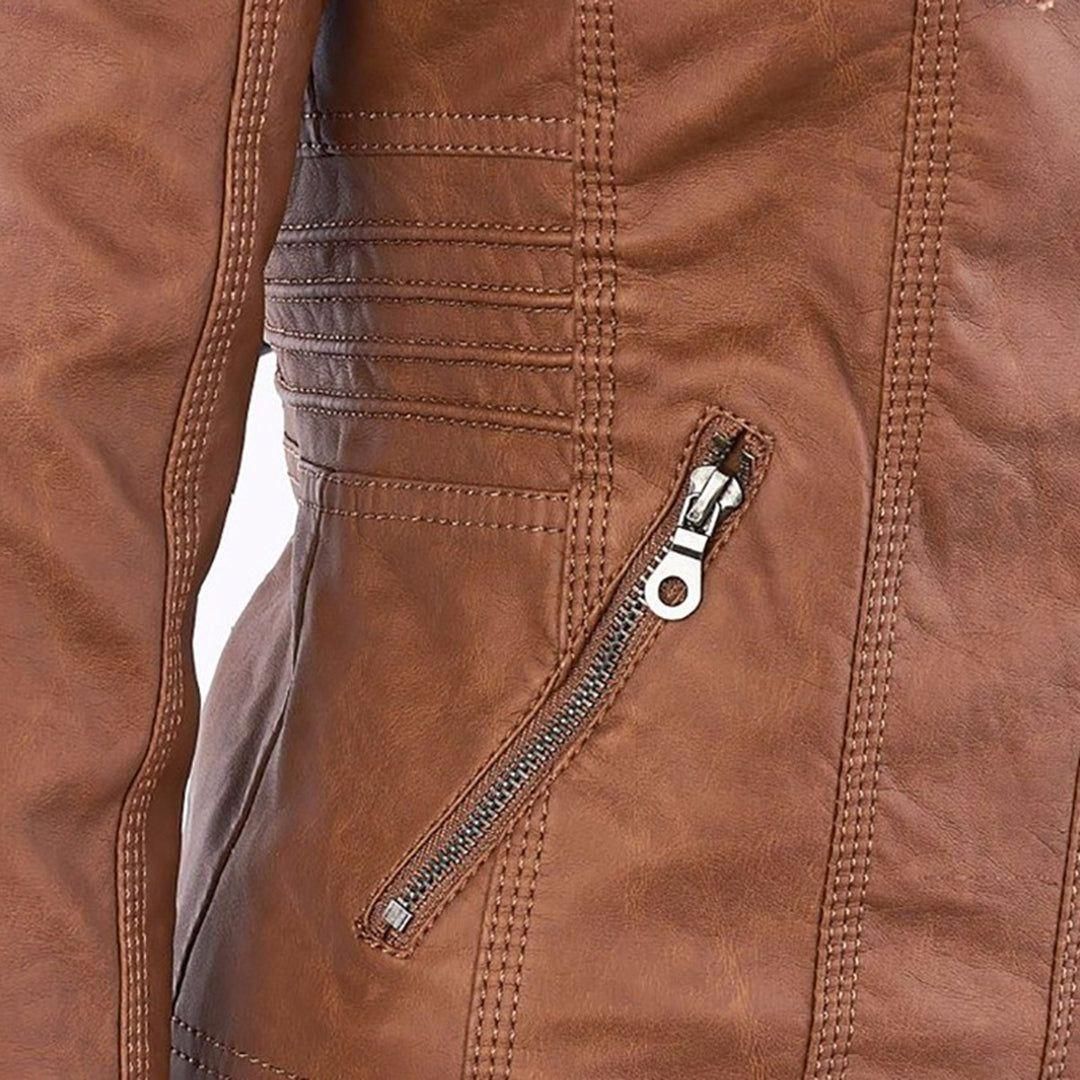 Damen Herbstjacke – Modische Lederjacke mit Kapuze und Reißverschluss, vielseitig & elegant für Alltag und Freizeit