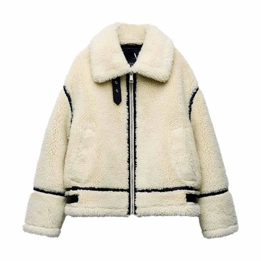 Damen Winterjacke Teddyfell Biker-Stil – Modisch & Warm für Alltag und Freizeit