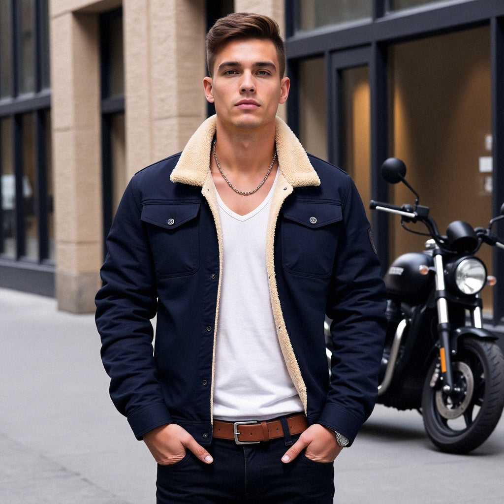 Herren Vintage Bomberjacke mit Teddyfutter – Stilvolle Winterjacke für Freizeit & Alltag