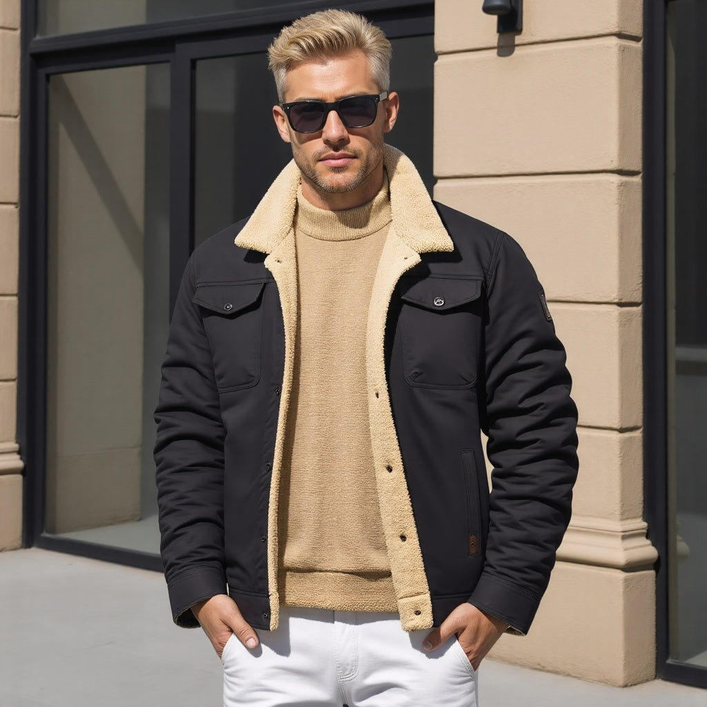 Herren Vintage Bomberjacke mit Teddyfutter – Stilvolle Winterjacke für Freizeit & Alltag