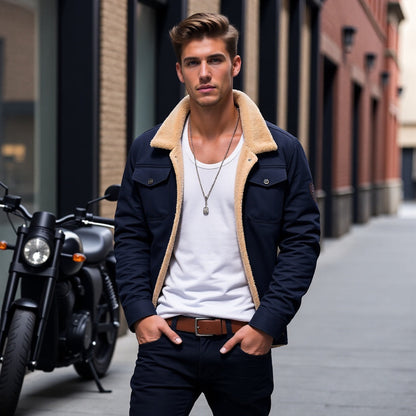 Herren Vintage Bomberjacke mit Teddyfutter – Stilvolle Winterjacke für Freizeit & Alltag