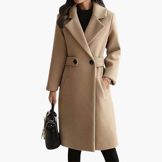 Damen Eleganter Wintermantel mit Schmalem Gürtel – Klassischer Wollmantel für Büro & Freizeit