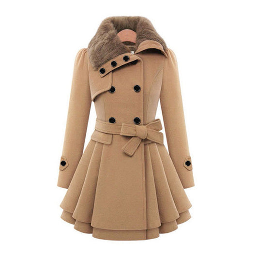 Damen Wintermantel mit Kunstpelzkragen – Eleganter taillierter Trenchcoat für stilvolle Outfits
