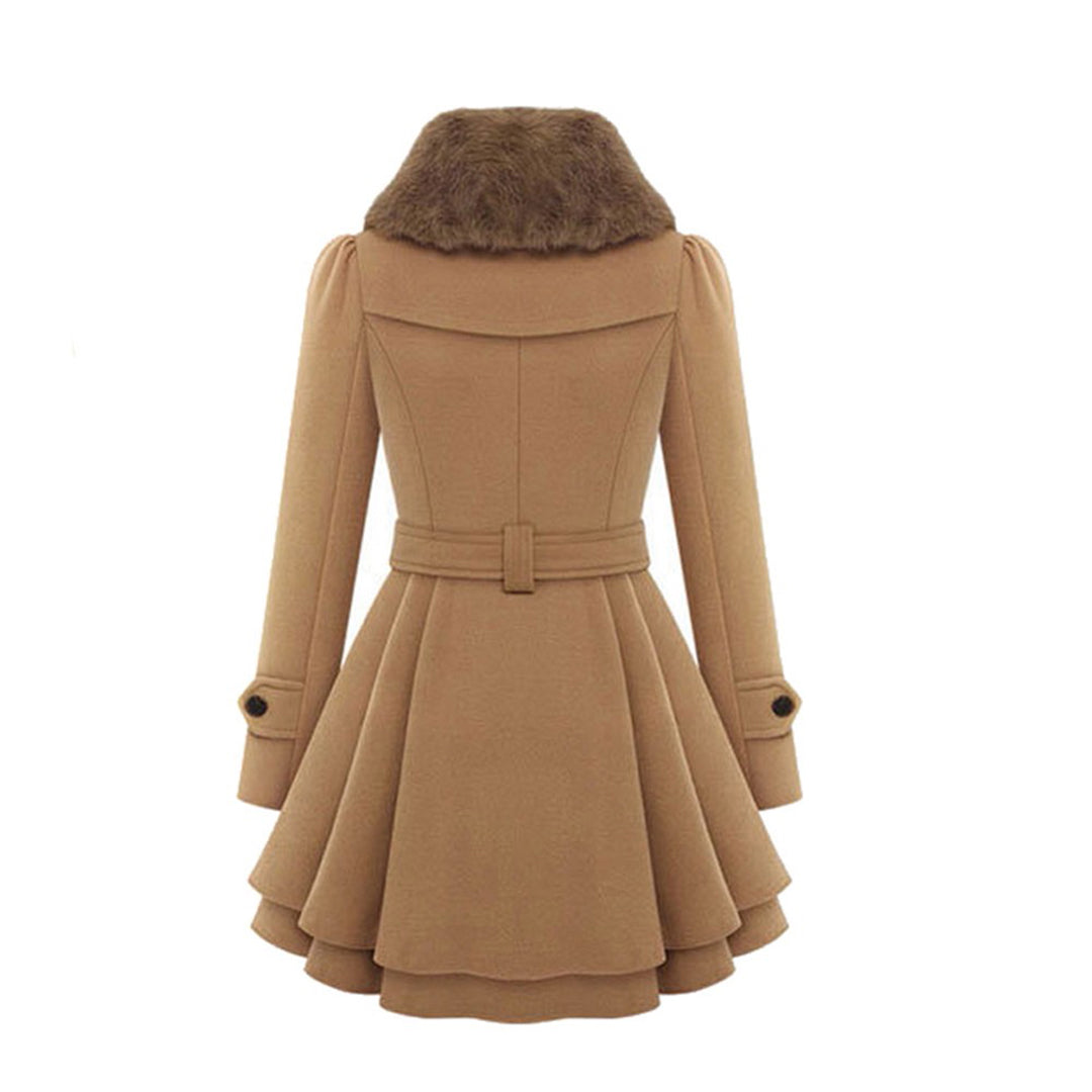Damen Wintermantel mit Kunstpelzkragen – Eleganter taillierter Trenchcoat für stilvolle Outfits