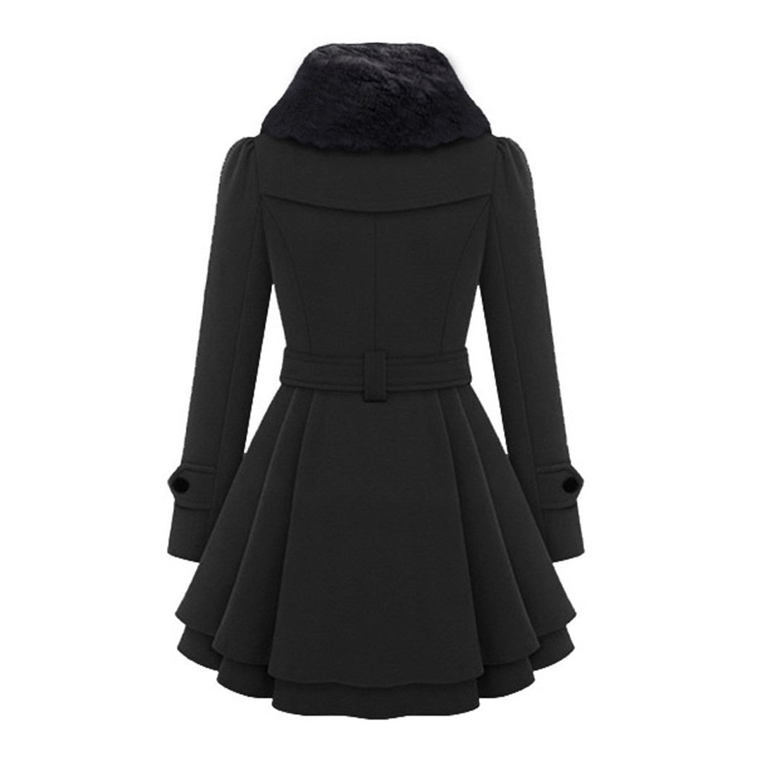 Damen Wintermantel mit Kunstpelzkragen – Eleganter taillierter Trenchcoat für stilvolle Outfits