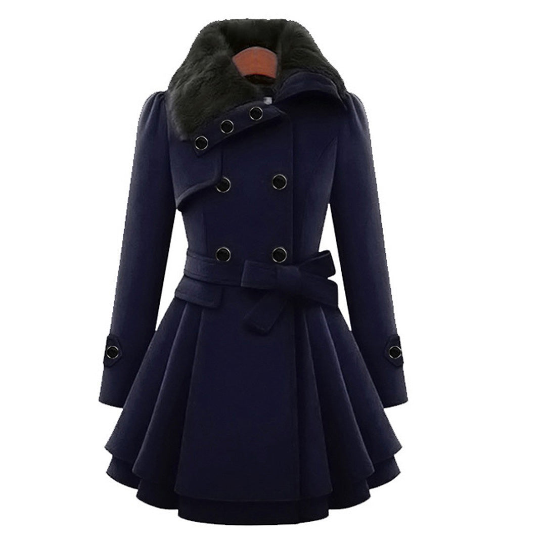 Damen Wintermantel mit Kunstpelzkragen – Eleganter taillierter Trenchcoat für stilvolle Outfits