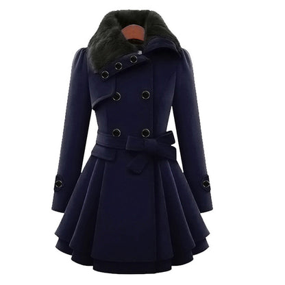 Damen Wintermantel mit Kunstpelzkragen – Eleganter taillierter Trenchcoat für stilvolle Outfits