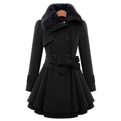 Damen Wintermantel mit Kunstpelzkragen – Eleganter taillierter Trenchcoat für stilvolle Outfits