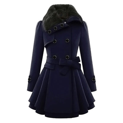Damen Wintermantel mit Kunstpelzkragen – Eleganter taillierter Trenchcoat für stilvolle Outfits