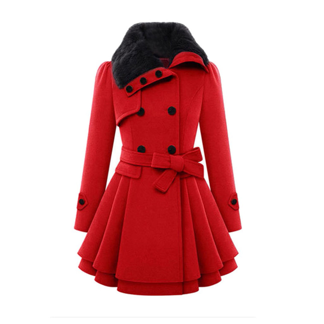 Damen Wintermantel mit Kunstpelzkragen – Eleganter taillierter Trenchcoat für stilvolle Outfits