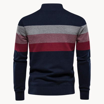 Herren Strickpullover mit Reißverschluss – Modernes Streifendesign für Freizeit und Büro