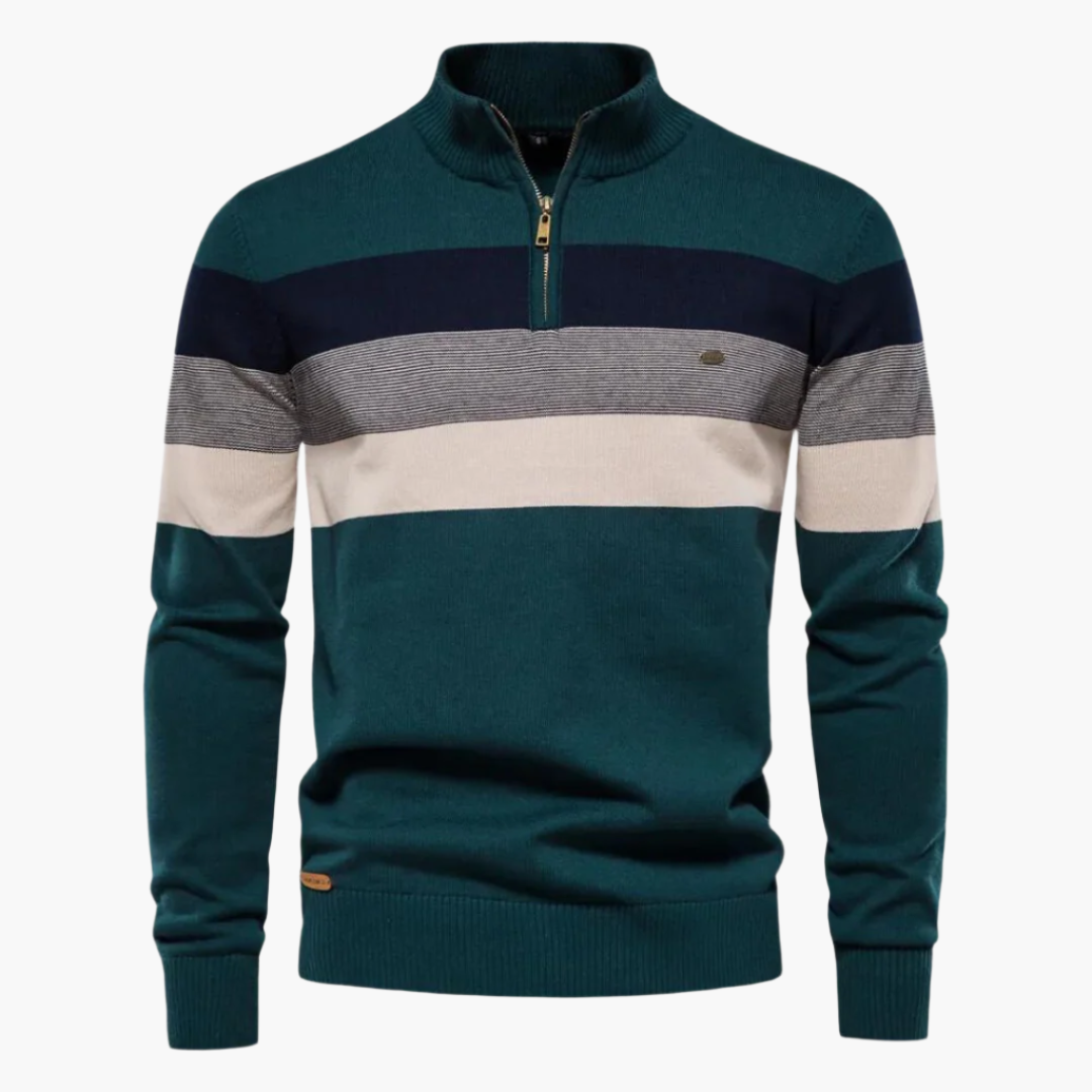 Herren Strickpullover mit Reißverschluss – Modernes Streifendesign für Freizeit und Büro