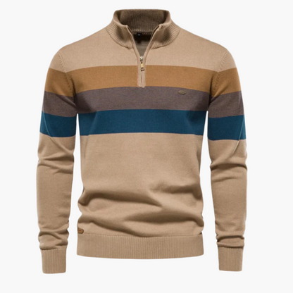 Herren Strickpullover mit Reißverschluss – Modernes Streifendesign für Freizeit und Büro