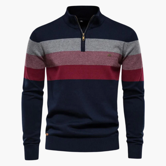 Herren Strickpullover mit Reißverschluss – Modernes Streifendesign für Freizeit und Büro