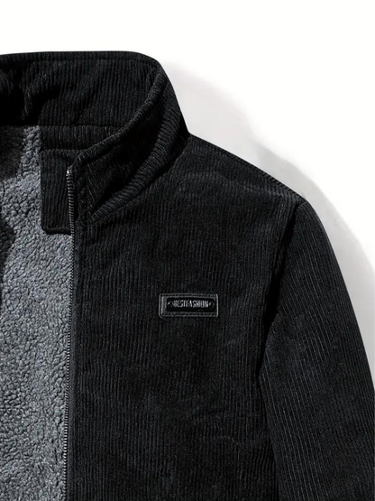 Herren Winterjacke im Cord-Look – Lässige Outdoor Übergangsjacke mit Teddyfutter