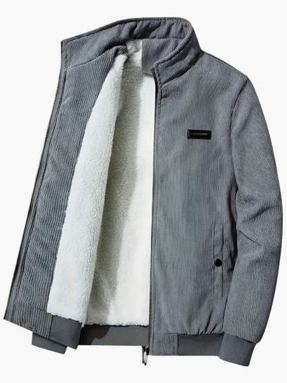 Herren Winterjacke im Cord-Look – Lässige Outdoor Übergangsjacke mit Teddyfutter