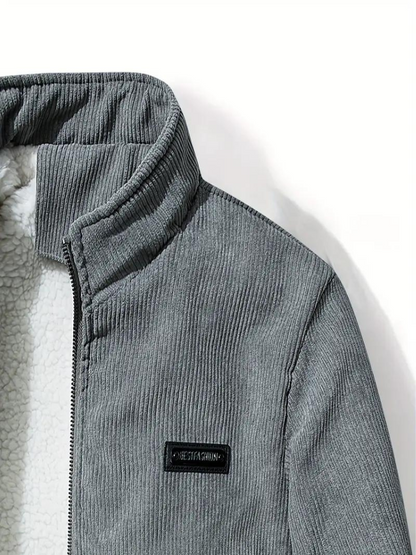 Herren Winterjacke im Cord-Look – Lässige Outdoor Übergangsjacke mit Teddyfutter