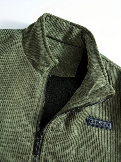 Herren Winterjacke im Cord-Look – Lässige Outdoor Übergangsjacke mit Teddyfutter