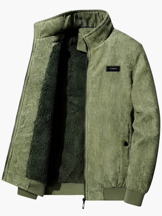 Herren Winterjacke im Cord-Look – Lässige Outdoor Übergangsjacke mit Teddyfutter