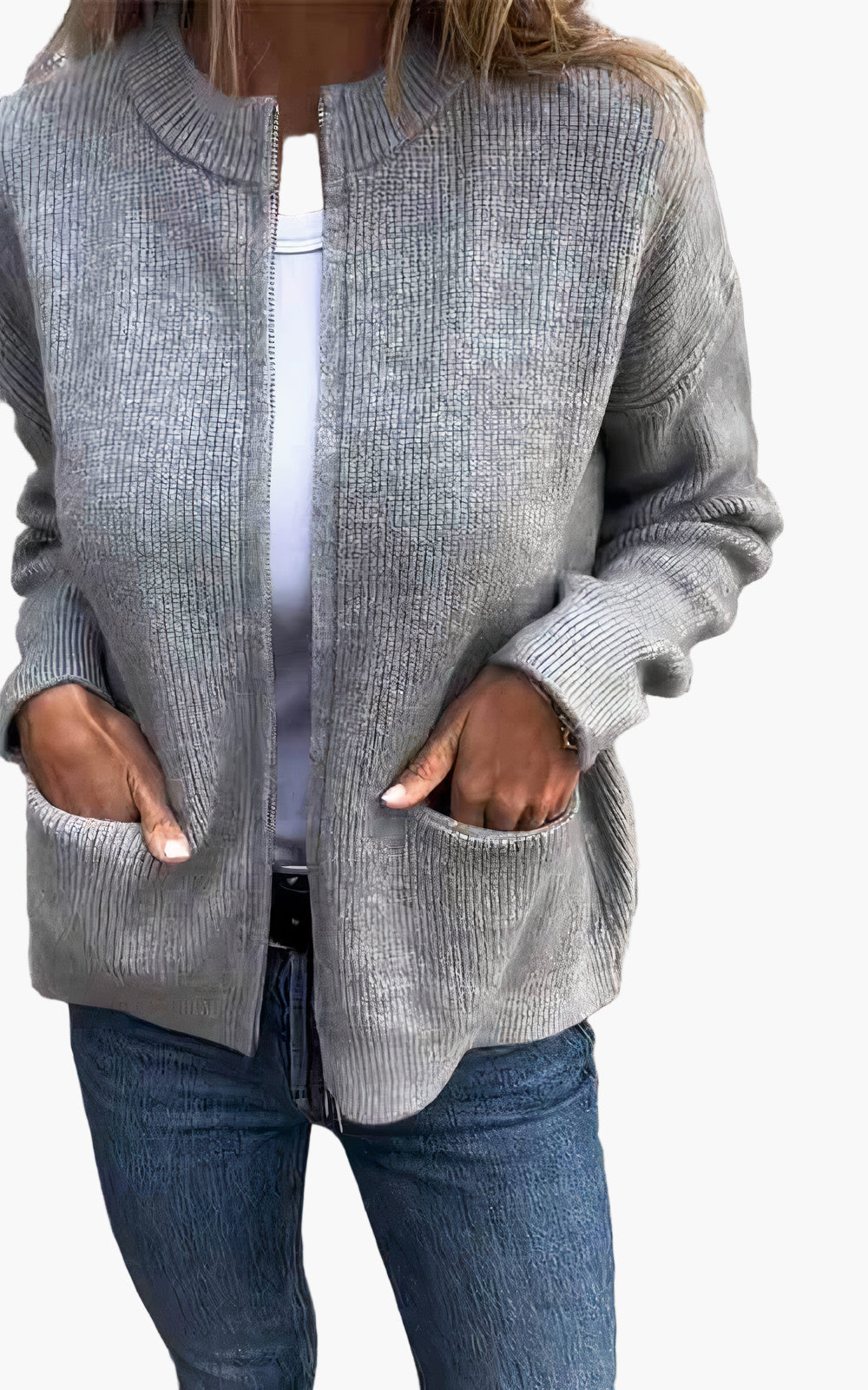 Damen Strickjacke mit Reißverschluss – Stilvolles Alltags-Cardigan für Freizeit & Büro