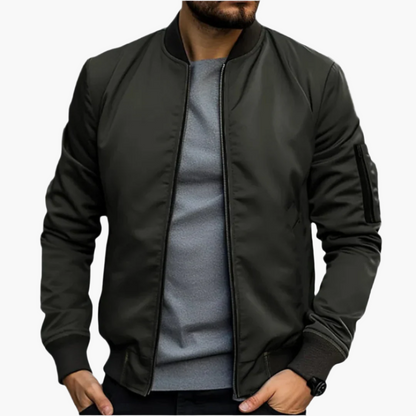 Herren Bomberjacke – klassische Übergangsjacke mit Frontzip, Rippbündchen & Ärmel-Tasche für Freizeit & City